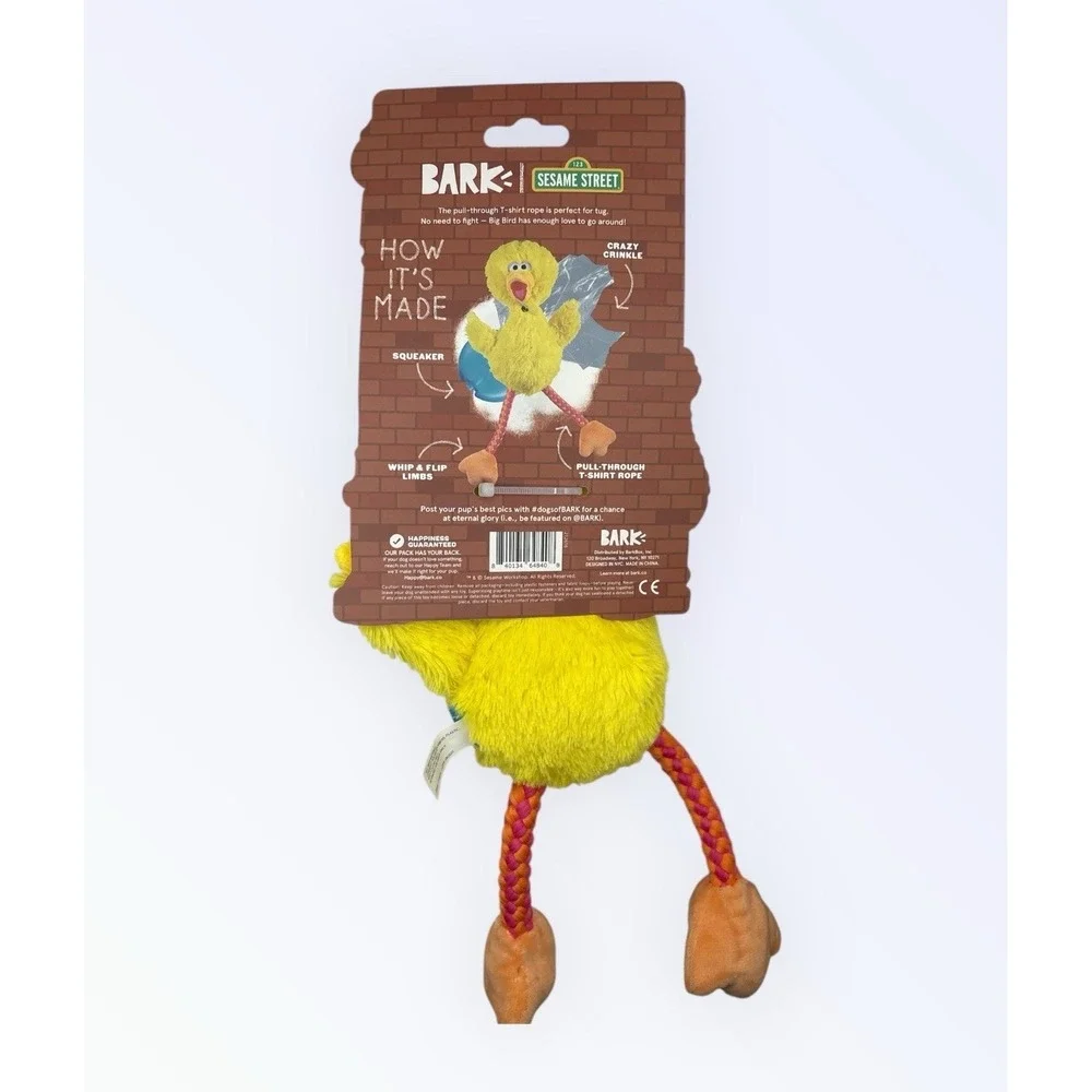 BIG BIRD BARK BOX DOG TOY TUG ROPE SQUEAKY NEW!!